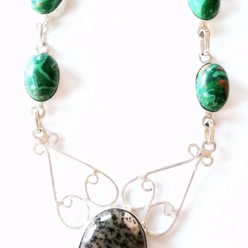 Jasper and Malachite925 Sterling Silver Necklace - Picture 2 of 3